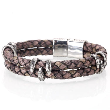 Braided Leather & Steel Talons Bracelet